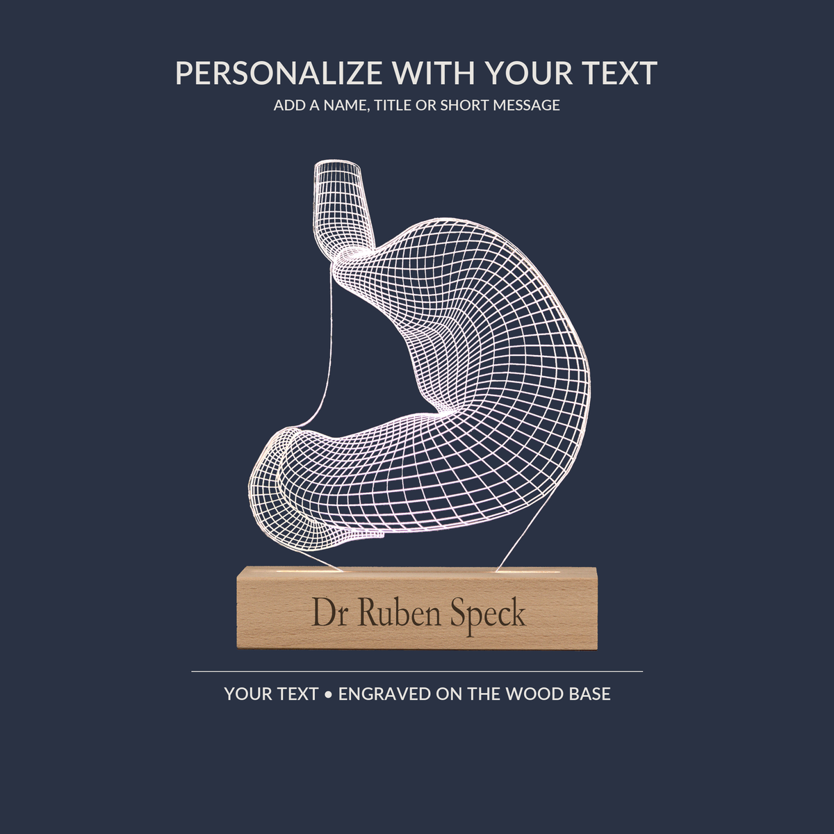 Engraving personalization example on the Stomach LED lamp