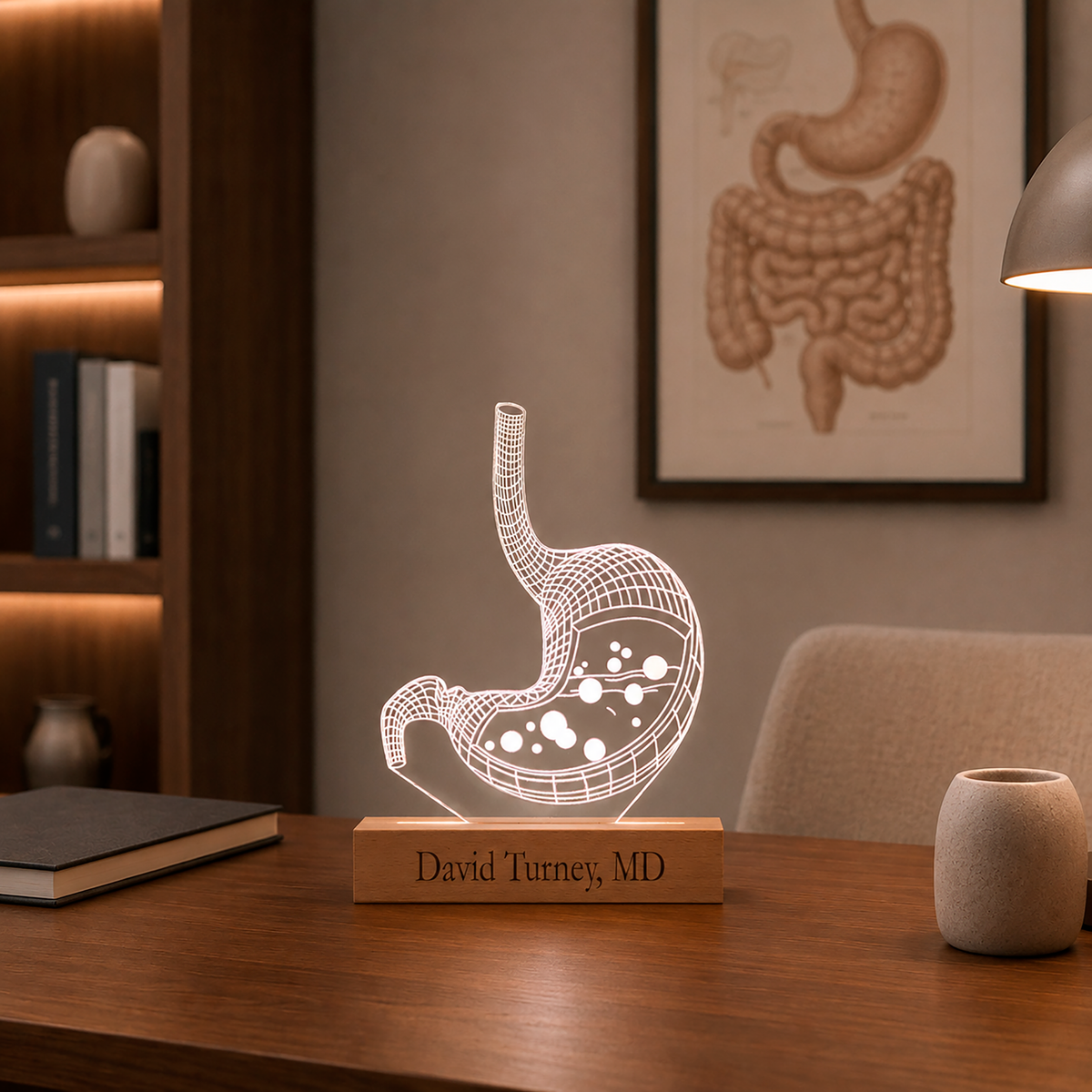 Lampada LED Stomaco Personalizzata in un ambiente da ufficio