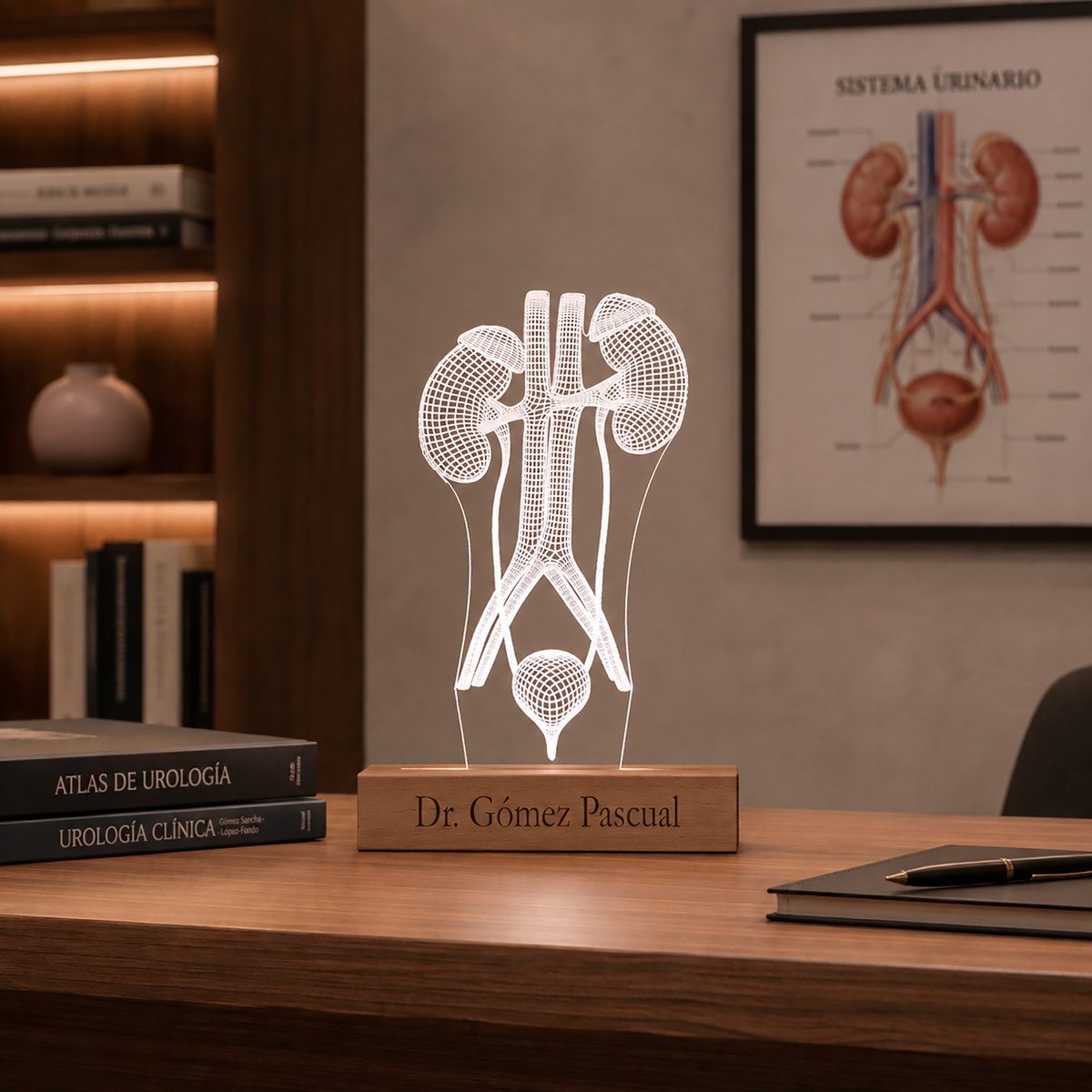 Urinary System LED lamp displayed in a home office setting
