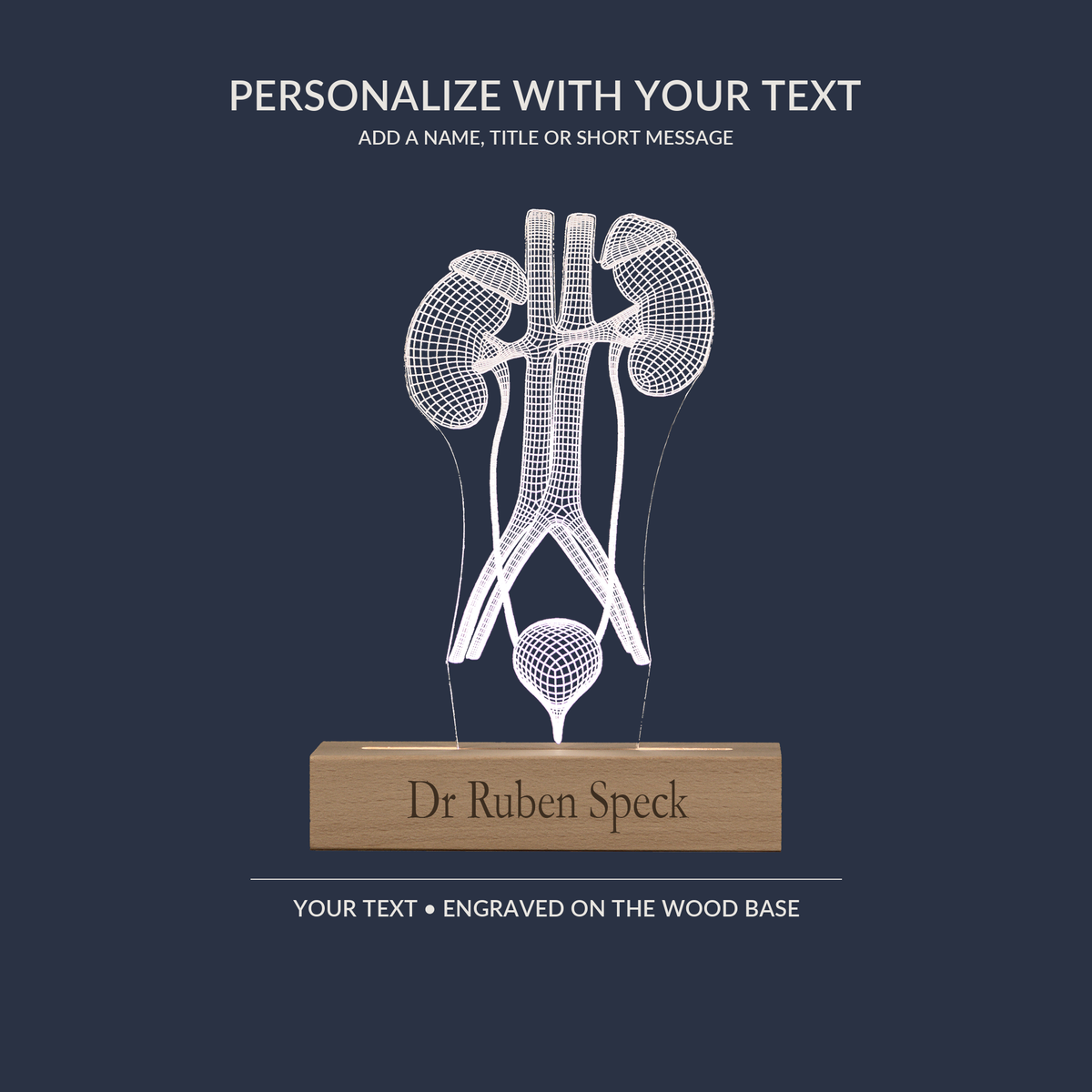 Engraving personalization example on the Urinary System LED lamp