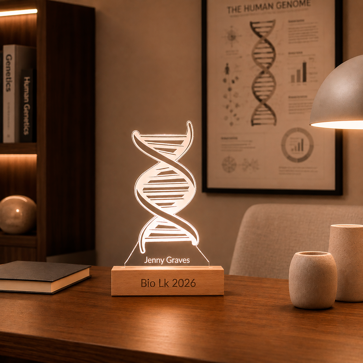 DNA-Helix-LED-Lampe in einem Büro-Ambiente