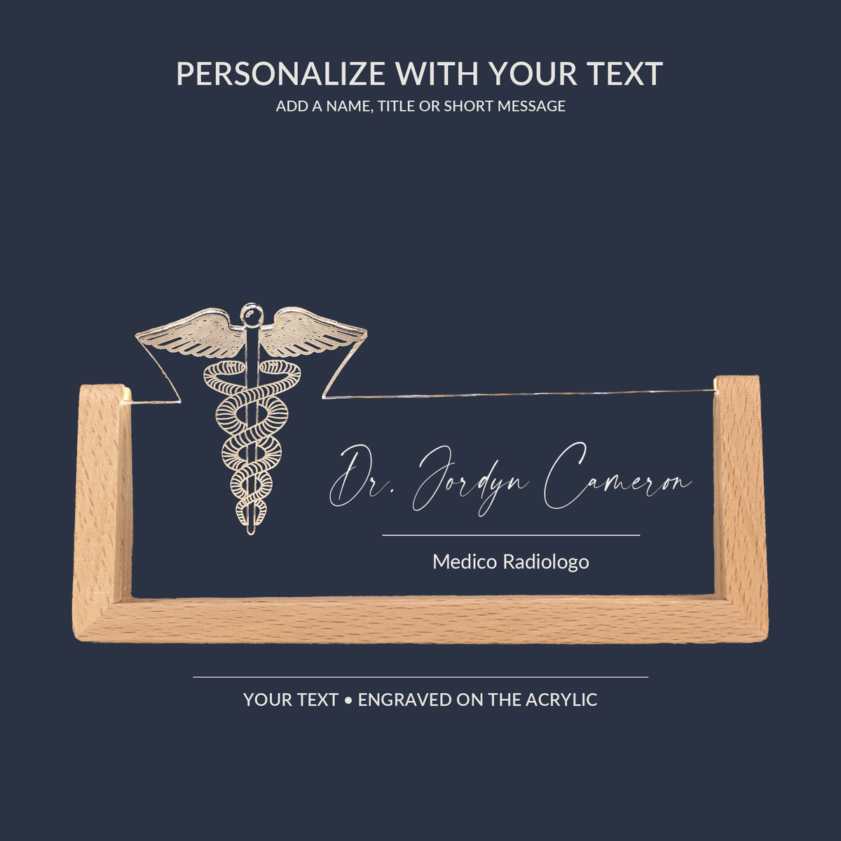 Engraving personalization example on the General Practitioner LED nameplate