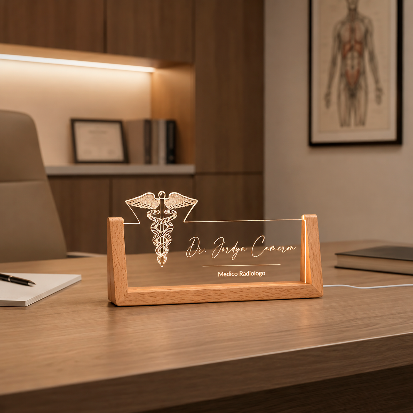 General Practitioner LED nameplate on a plain background