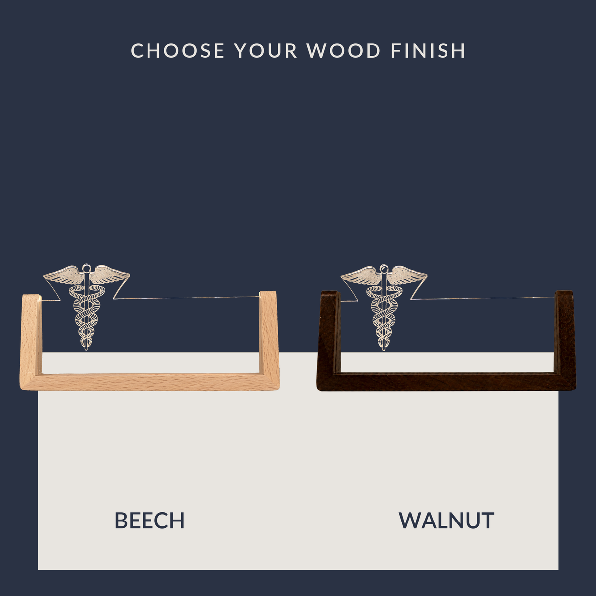 Wood base options for the General Practitioner LED nameplate