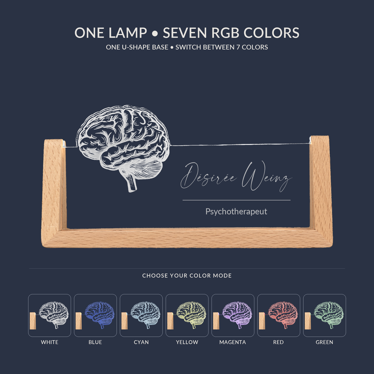 RGB-Farboptionen für das LED-Schreibtischschild Psychologe