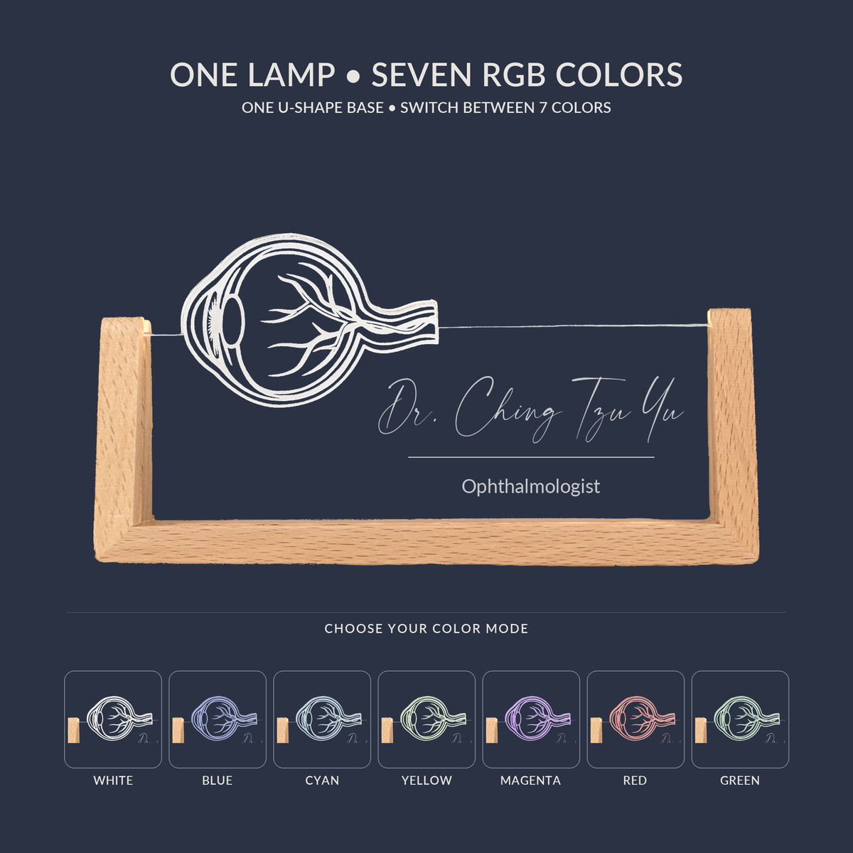 RGB-Farboptionen für das LED-Schreibtischschild Optiker