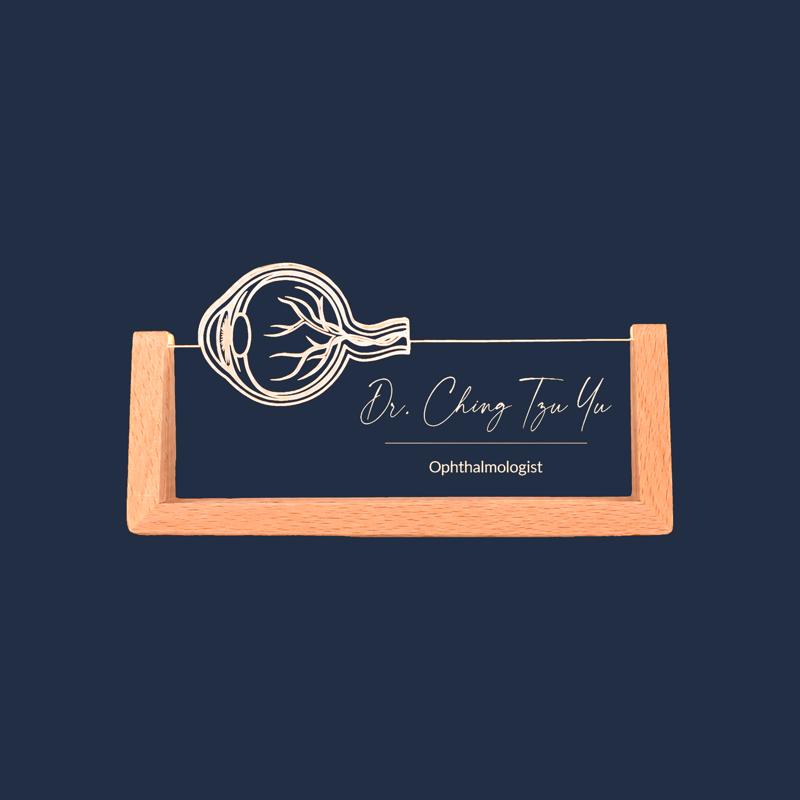 Optician LED nameplate on a plain background