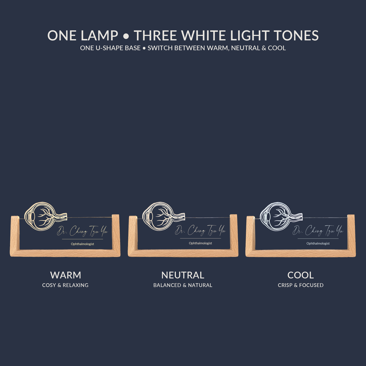 Weißton-Optionen für das LED-Schreibtischschild Optiker