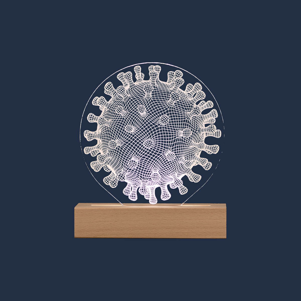 Virus LED lamp on a plain background