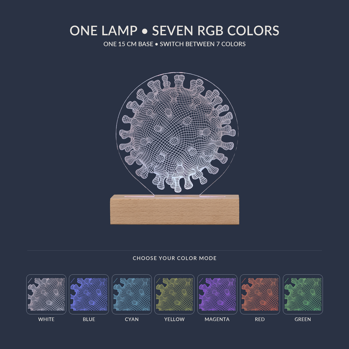 RGB color options for the Virus LED lamp