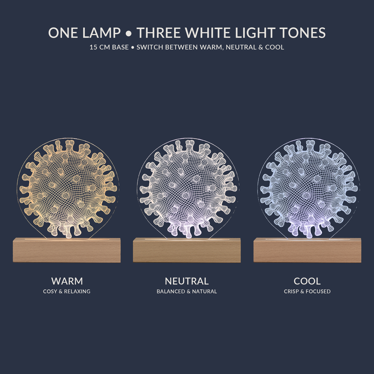 White light tone options for the Virus LED lamp