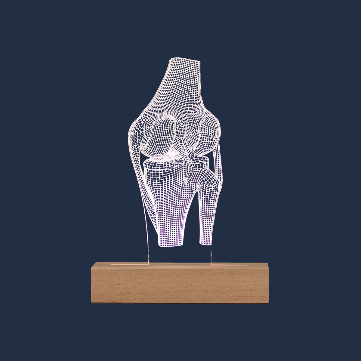 Lampada LED dell'articolazione del ginocchio su base in legno