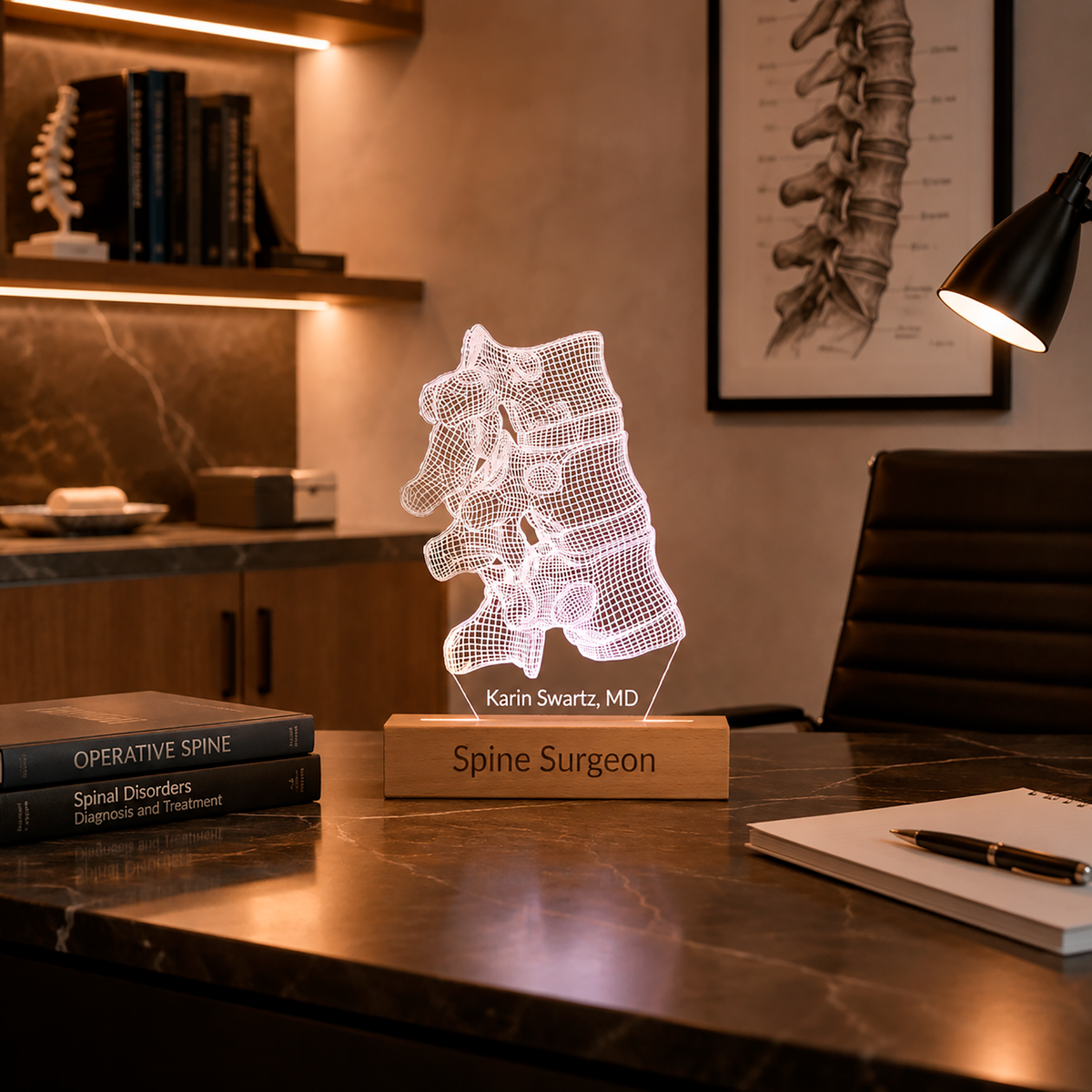 Vertebral Joint LED lamp displayed in a home office setting