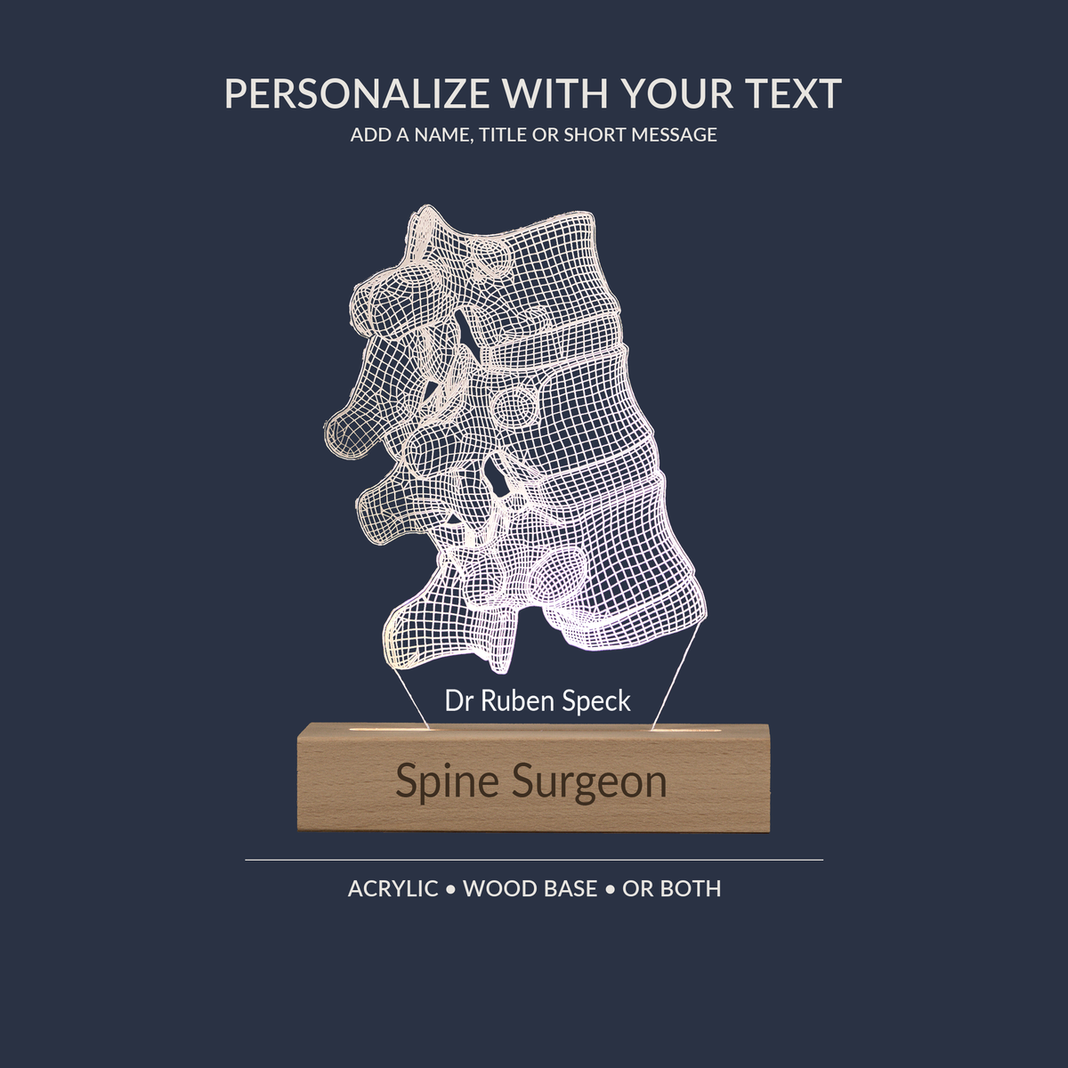Engraving personalization example on the Vertebral Joint LED lamp