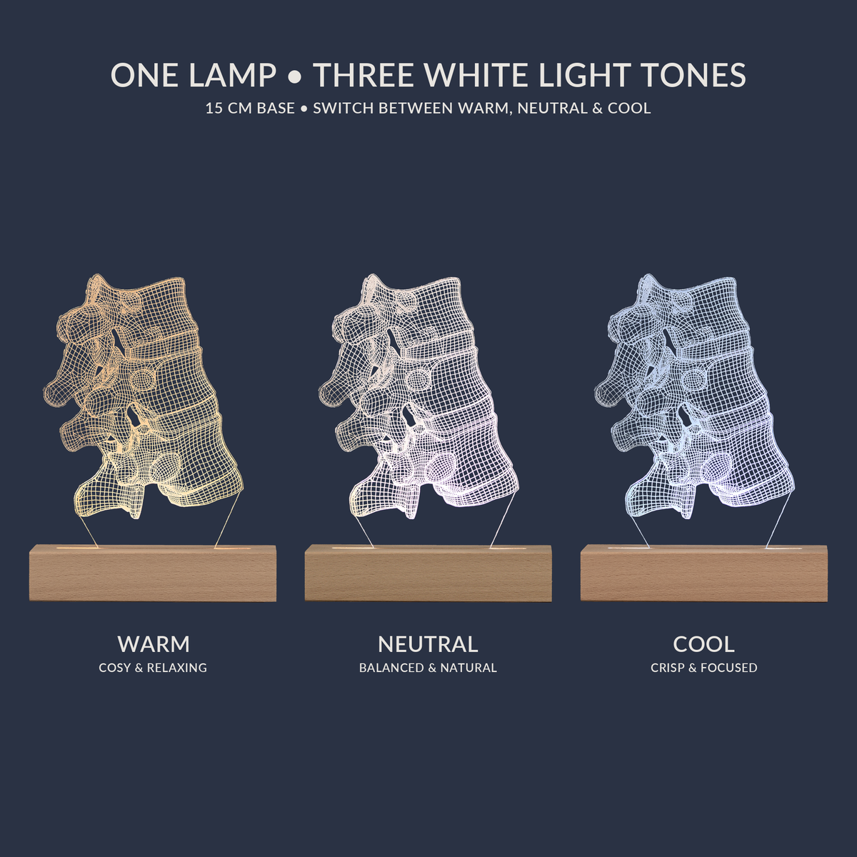 White light tone options for the Vertebral Joint LED lamp