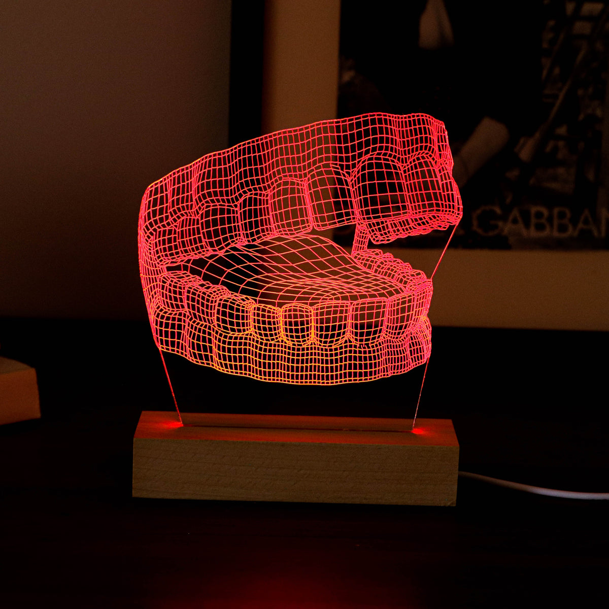 3D illusion lamp featuring a detailed human jaw anatomy design, illuminated in a red tone, perfect as a unique and thoughtful gift for dentists, orthodontists, or medical professionals specializing in oral health.