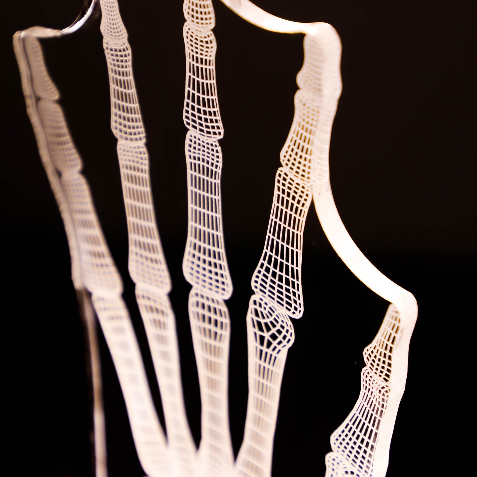 3D illusion lamp featuring a detailed human hand bone anatomy design, illuminated in a warm white tone, perfect as a unique and thoughtful gift for orthopedic specialists, physiotherapists, or medical professionals focusing on hand health.