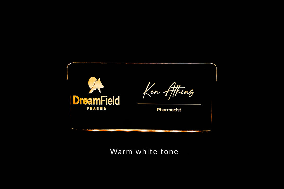 Personalized LED desk nameplate with engraved company logo, white light illumination – ideal for professional office decor or corporate gifts