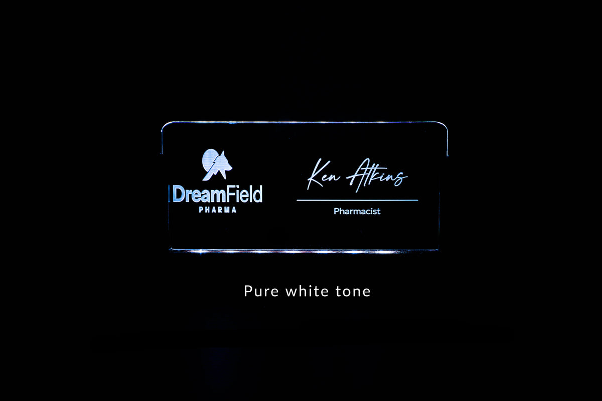 Personalized LED desk nameplate with engraved company logo, white light illumination – ideal for professional office decor or corporate gifts