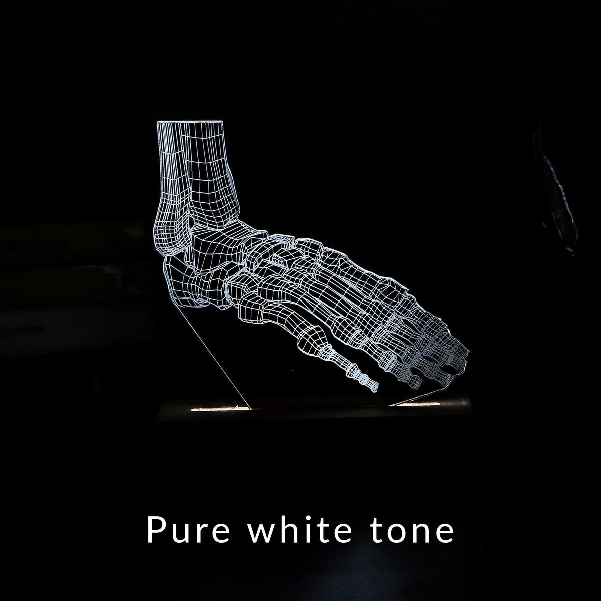 3D illusion lamp featuring a detailed foot anatomy design, illuminated in a white tone, with customizable text, perfect as a unique gift for podiatrists or foot care specialists.