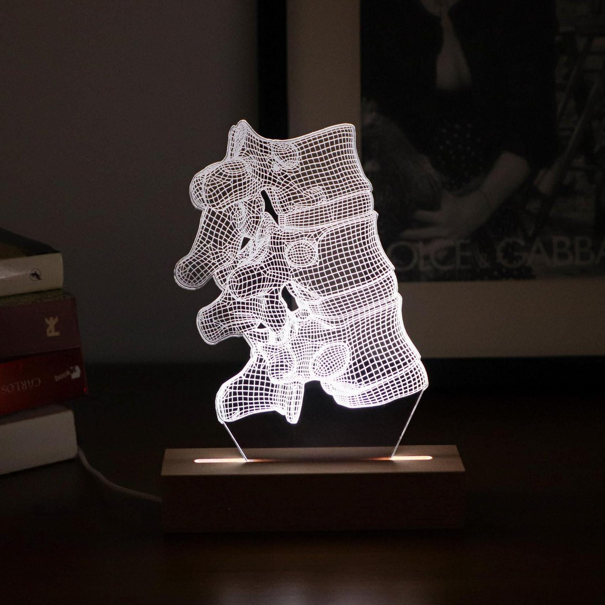 3D illusion lamp featuring a detailed vertebral column anatomy design, illuminated in a white tone, perfect as a unique and thoughtful gift for chiropractors, orthopedic specialists, or medical professionals focusing on spinal health.