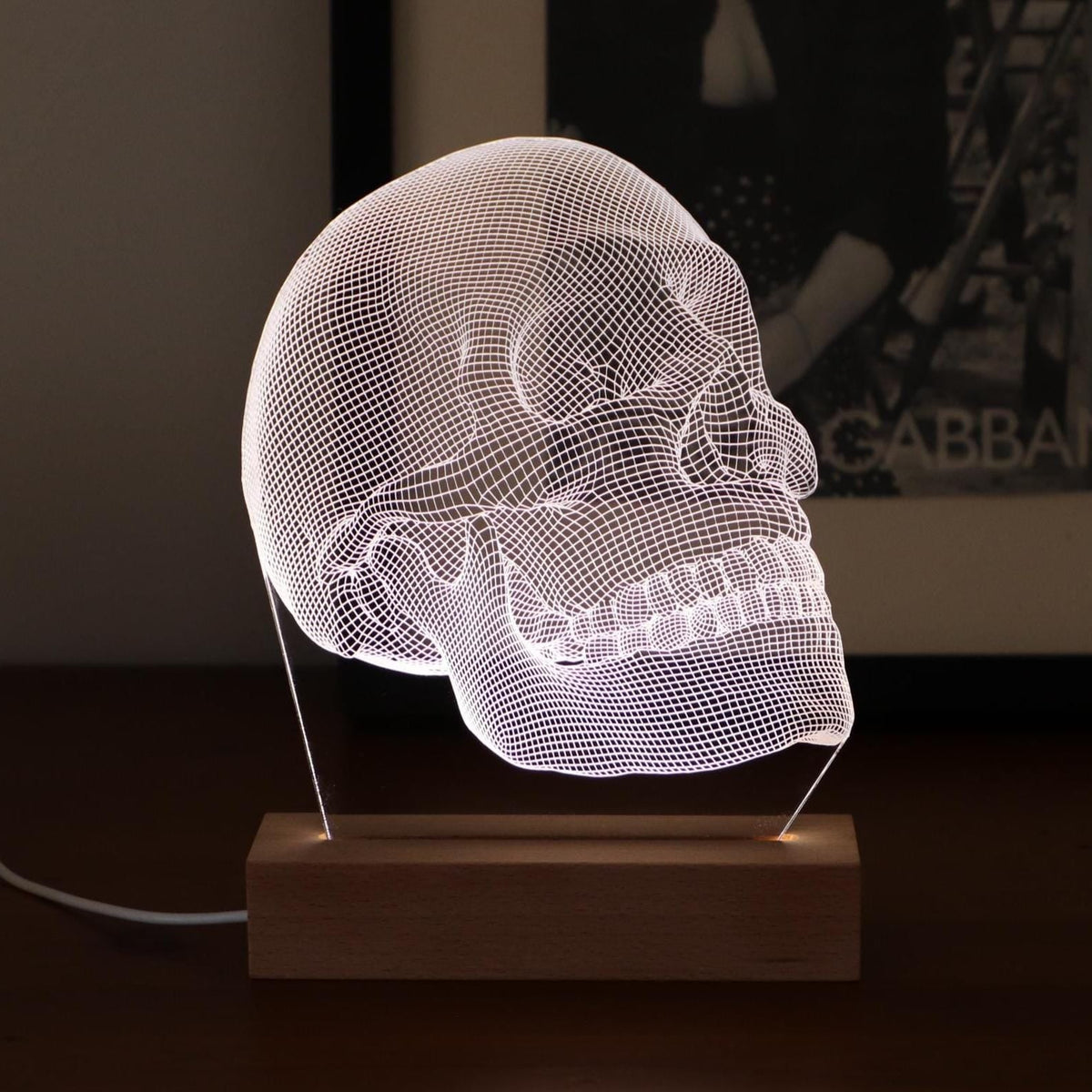 3D illusion lamp featuring a detailed human skull anatomy design, illuminated in a white tone, perfect as a unique and thoughtful gift for medical professionals, anatomists, or educators.
