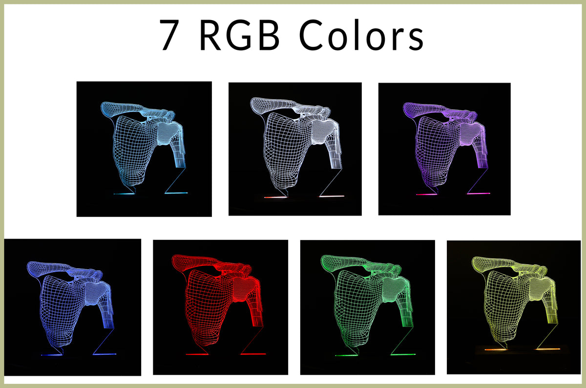 3D illusion lamp featuring a detailed human shoulder anatomy design, illuminated in a white tone, perfect as a unique and thoughtful gift for orthopedic specialists, physiotherapists, or medical professionals focusing on shoulder health.