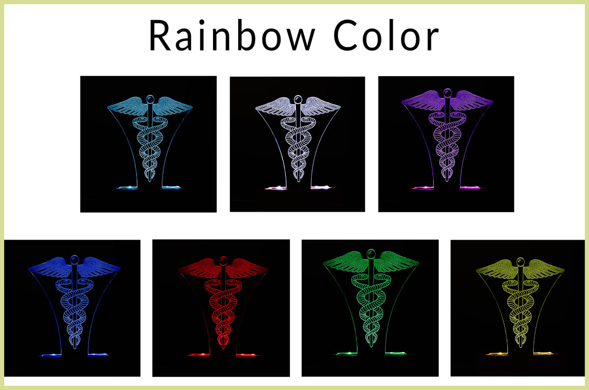 3D illusion lamp featuring the Caduceus symbol, illuminated in a white tone, perfect as a unique and thoughtful gift for doctors, healthcare professionals, or medical practitioners.