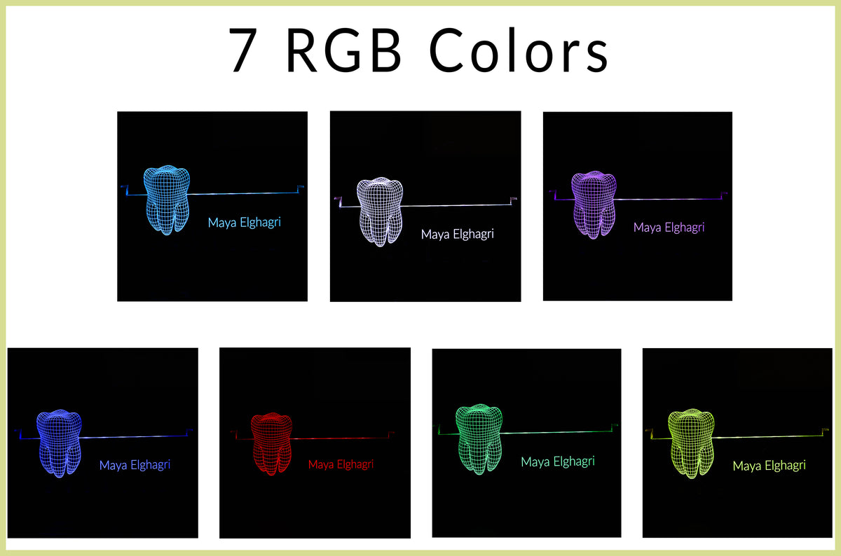 LED desk nameplate featuring a detailed tooth anatomy design, illuminated in a white tone, perfect as a unique and thoughtful gift for dentists or dental professionals.
