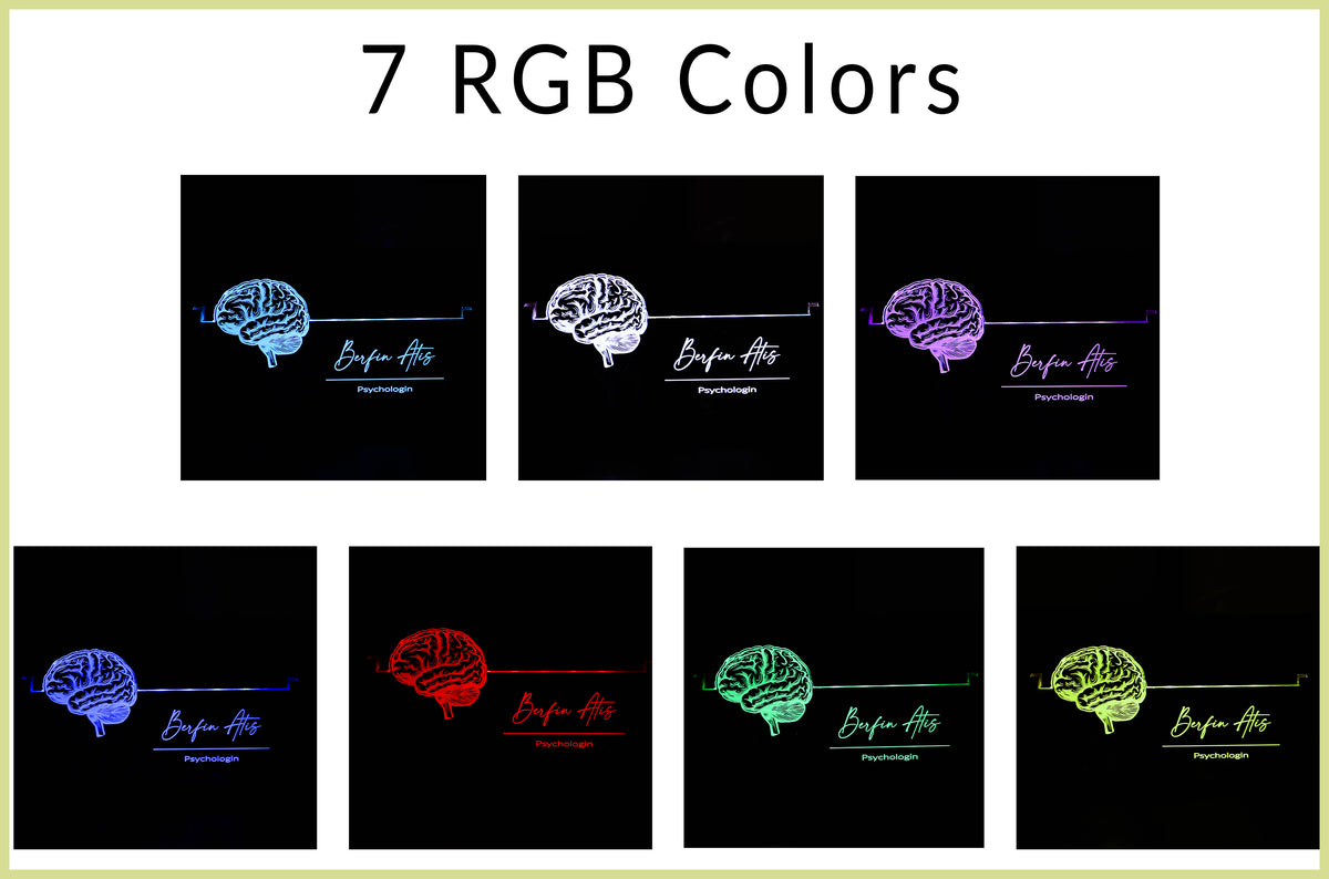 LED desk nameplate featuring a detailed brain anatomy design, illuminated in a white tone, perfect as a unique and thoughtful gift for psychologists, neurologists, or medical professionals specializing in brain health.