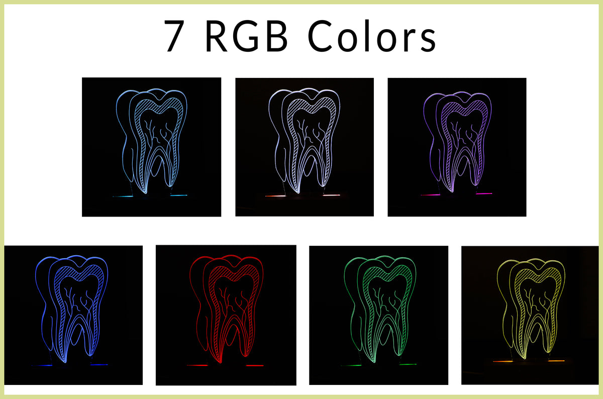 Unique 3D illusion lamp showcasing a glowing tooth design, a thoughtful gift for dentists or dental professionals